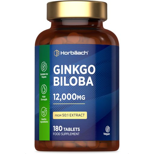 Horbaach Ginkgo Biloba 12000mg 180 Vegan Tablets high strength