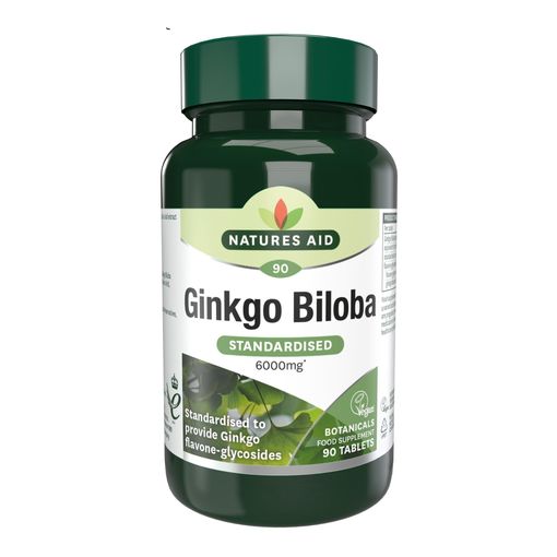 Natures Aid Ginkgo Biloba 6000mg High Strength 90 Tablets vegan UK made