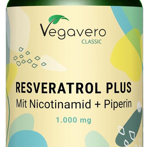 Vegavero Resveratrol Plus 1000mg capsules bottle with Nicotinamide and Piperine