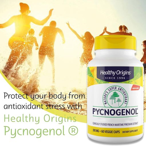Healthy Origins Pycnogenol 100mg bottle, 60 vegan capsules