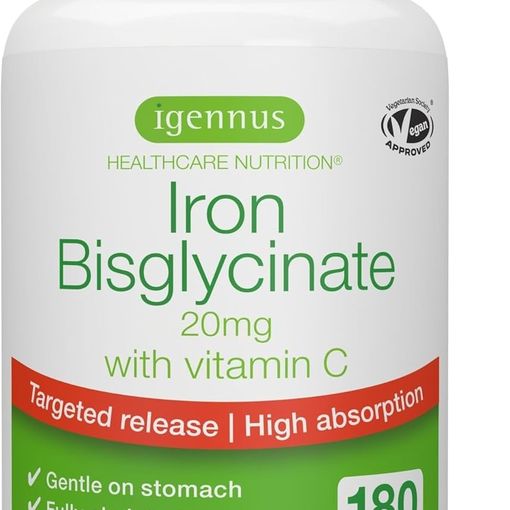 Igennus Clean Iron Bisglycinate 20mg with Vitamin C, 180 tablets bottle