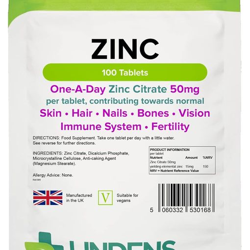 Lindens Zinc Citrate 50mg one-a-day tablets pouch