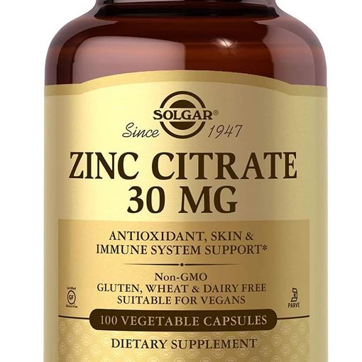 Solgar Zinc Citrate 30mg vegetable capsules bottle
