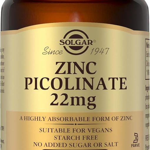 Solgar Zinc Picolinate 22mg vegan tablets bottle