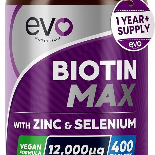 EVO Nutrition Biotin Max 12000mcg with Zinc and Selenium tablets bottle