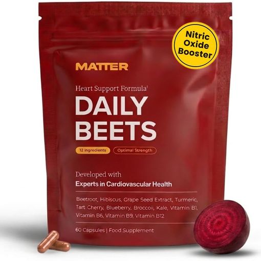 Matter Daily Beets Beetroot and Hibiscus capsules pouch with sliced beetroot