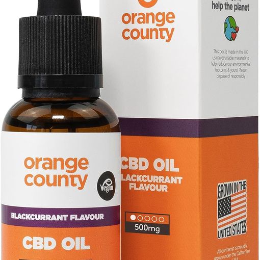 Orange County CBD Oil 500mg Blackcurrant flavour bottle and box