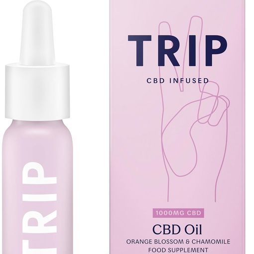 TRIP CBD Oil 1000mg Orange Blossom and Chamomile bottle and box