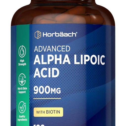 Horbaach Advanced Alpha Lipoic Acid 900mg with Biotin bottle, 120 capsules