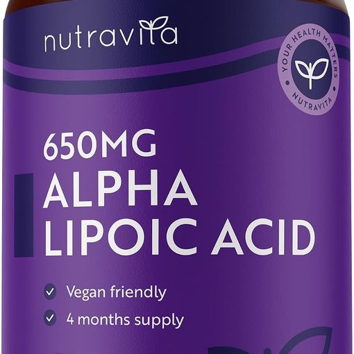 Nutravita Alpha Lipoic Acid 650mg bottle, 120 vegan capsules