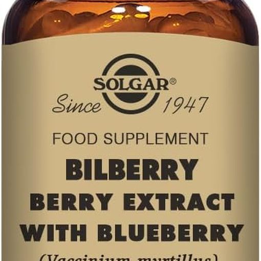 Solgar Bilberry Berry Extract with Blueberry 60 capsules amber glass bottle
