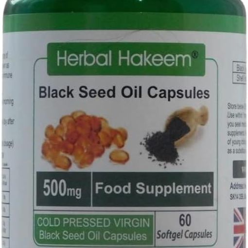 Herbal Hakeem Black Seed Oil Capsules 500mg bottle