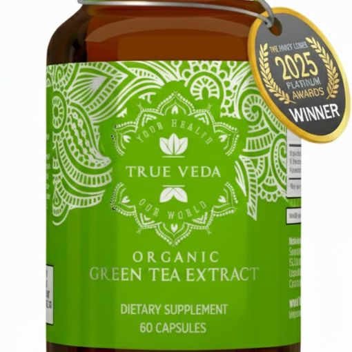 True Veda Organic Green Tea Extract Low Caffeine capsule bottle