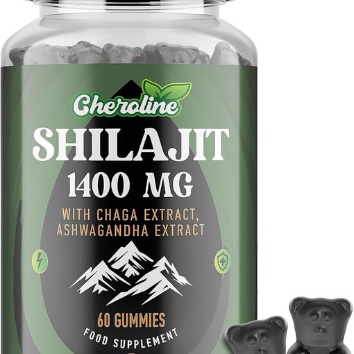 Cheroline Shilajit Gummies 1400mg bottle with gummy bears