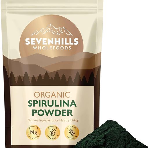 Sevenhills Wholefoods Organic Spirulina Powder 500g pouch with loose green powder